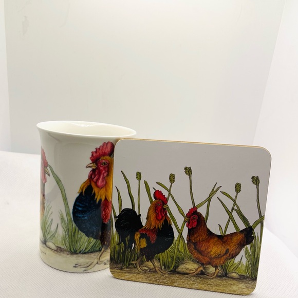 Kent Pottery 10oz Porcelain Chicken Rooster & Hen Coffee Tea Mug With Coaster - Picture 4 of 7